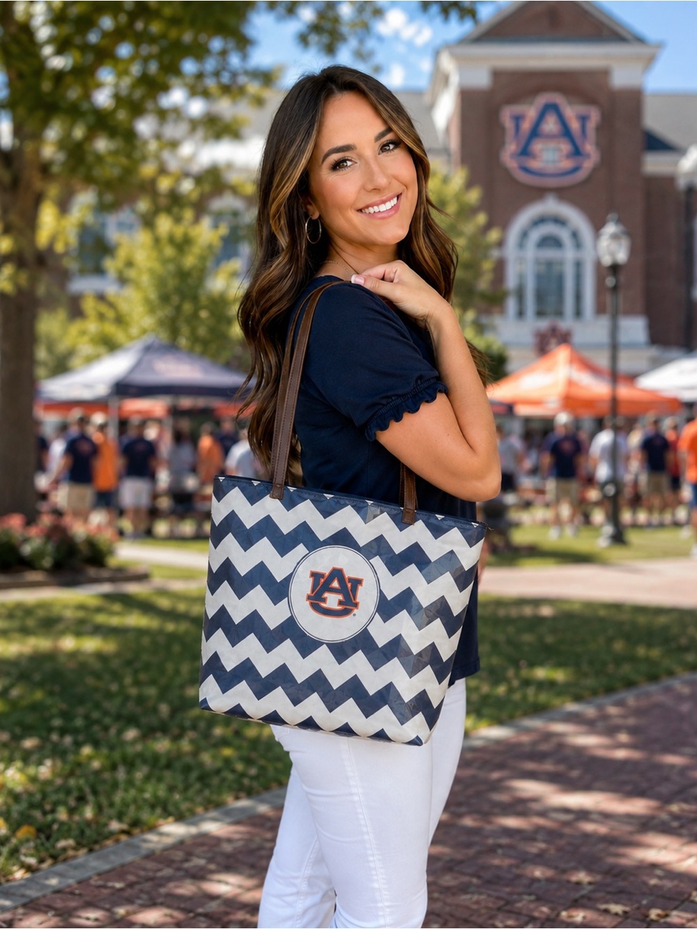 Auburn Tigers Chevron Laminated Boutique Tote Bag Navy White
